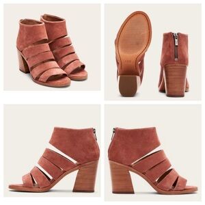 Frye Tash Rose Suede Leather Strappy Sandal Peep Toe Ankle Bootie NWOT size 10